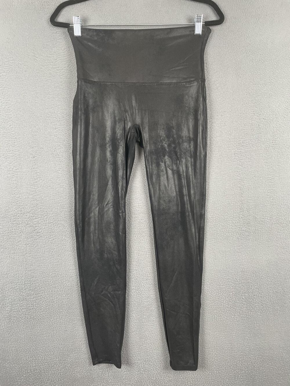 Spanx Faux Leather Leggings Womens XL Black High Rise Shaping Compression Ankle